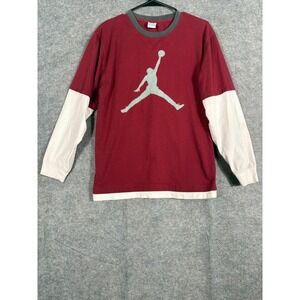 Jordan Jumpman Long Sleeve T Shirt Burgundy Grey Mens XL Athletic